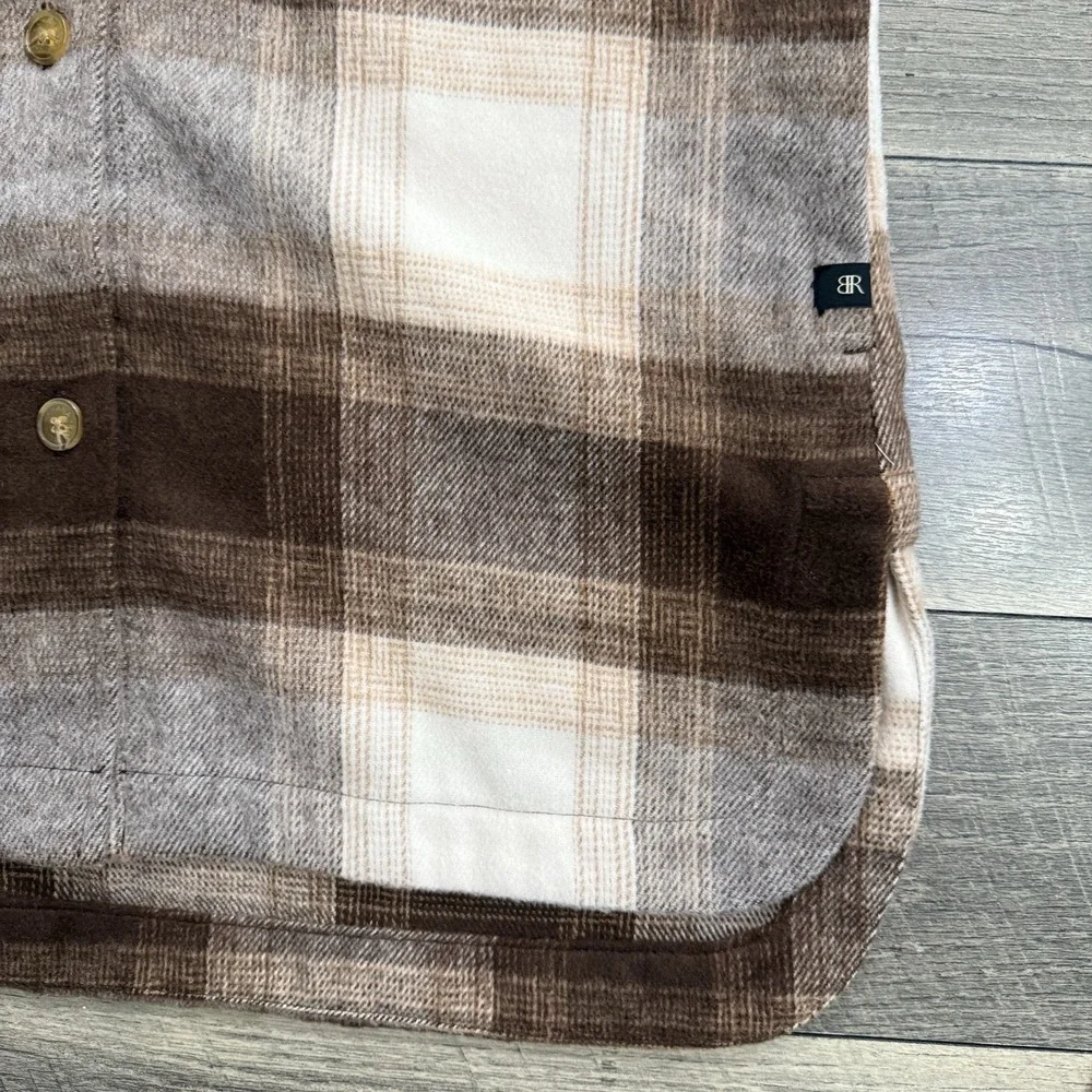 VTG Banana Republic Shirt Mens Medium Brown Plaid‎ Wool Blend Button Up Shacket